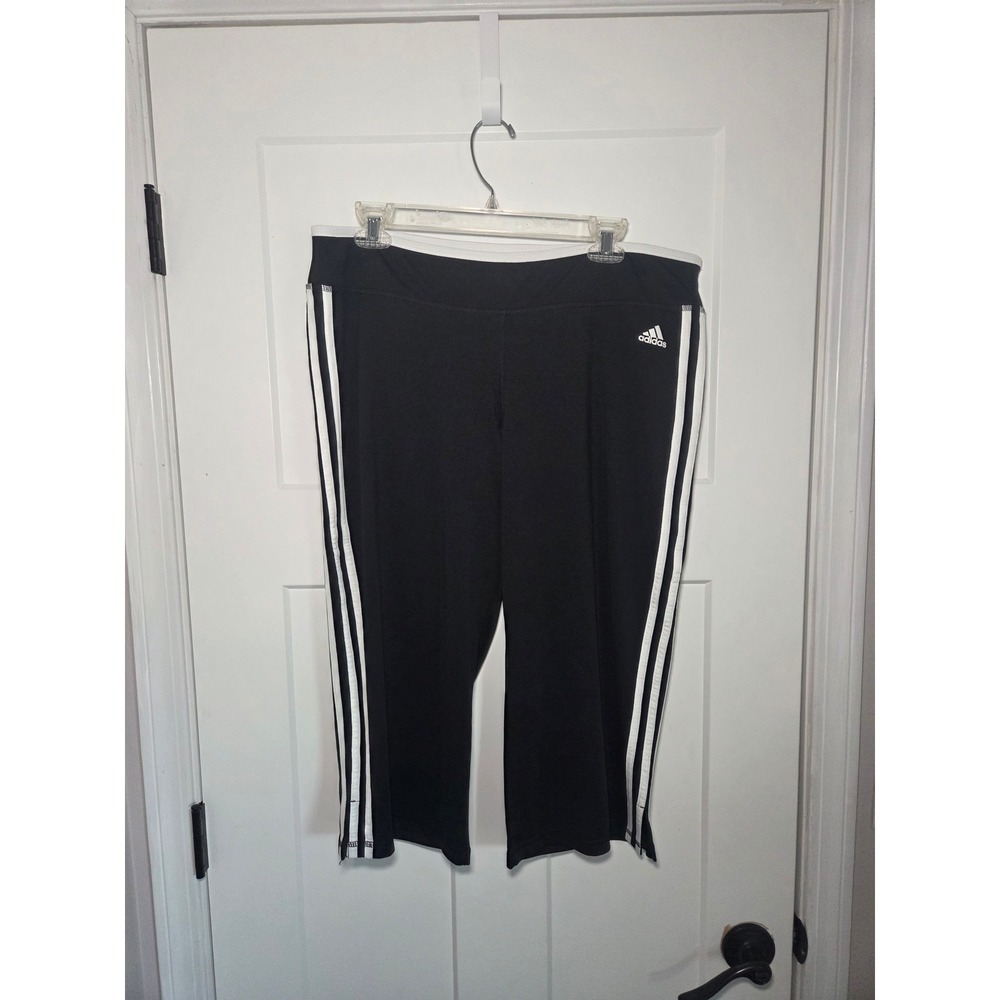 Adidas Climalite Black White 3 Stripe Cropped Leggings Pants Womens XL RN 88387